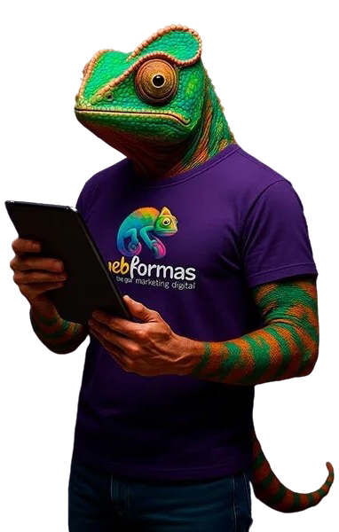 Mascote da WebFormas — o camaleão, símbolo da nossa adaptabilidade