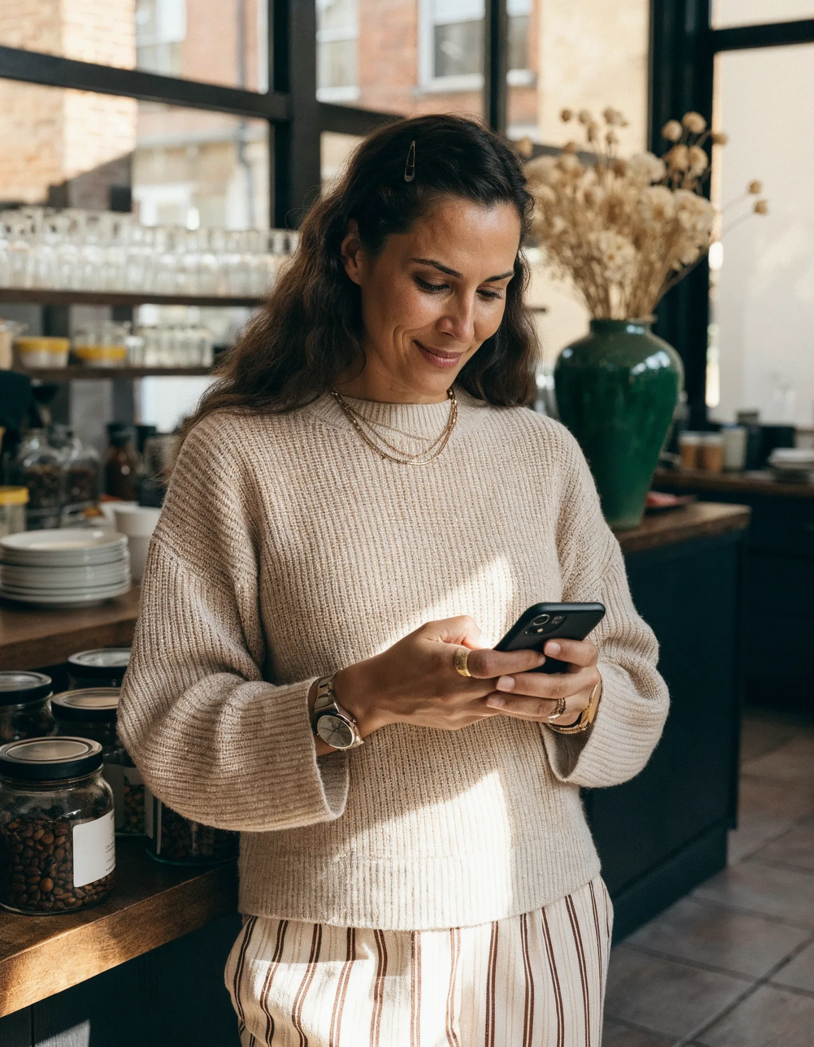 SEO local para pequenas empresas: dona de loja consultando Google Maps no celular