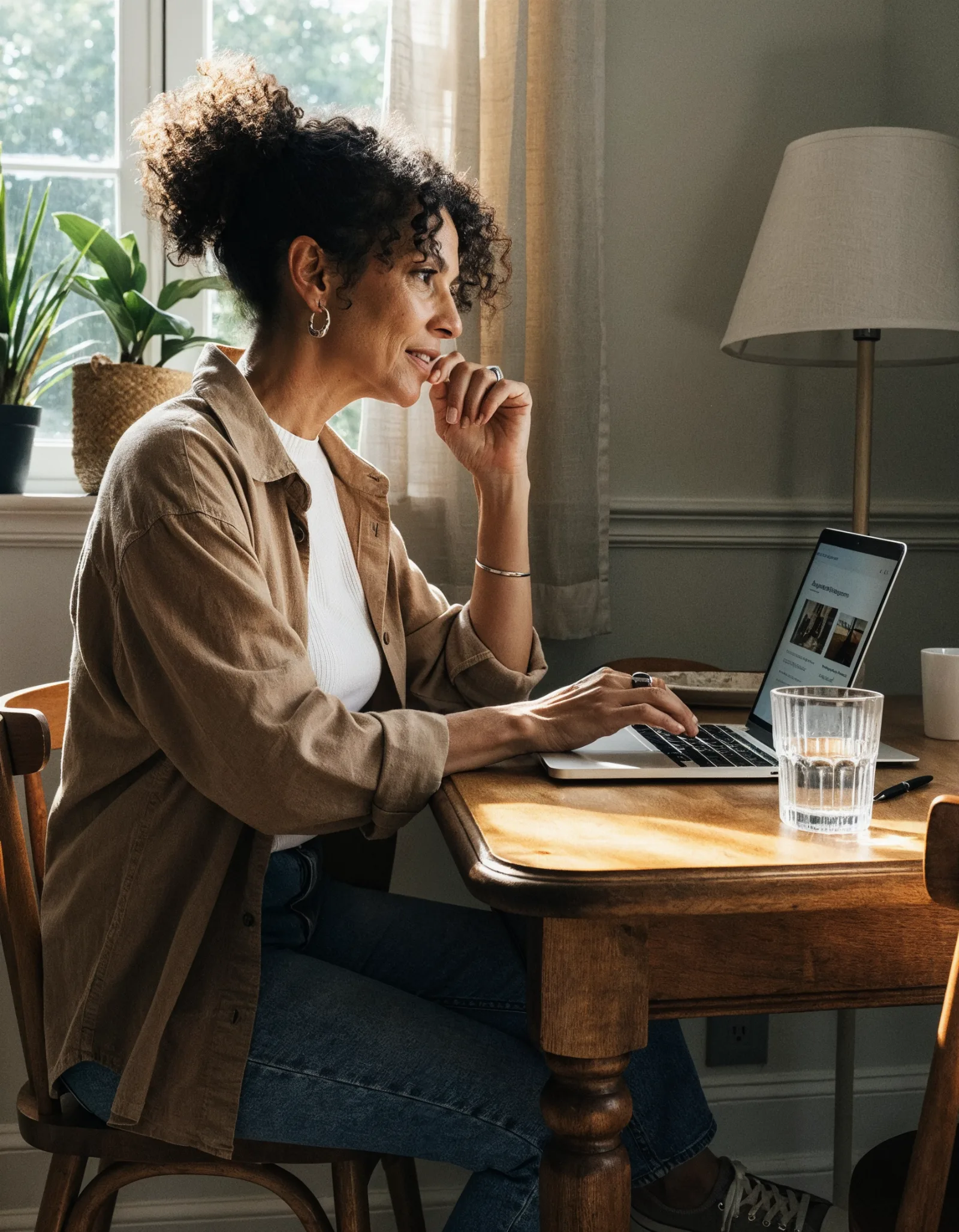 Dados estruturados para IA: empresária revisando site no notebook em home office