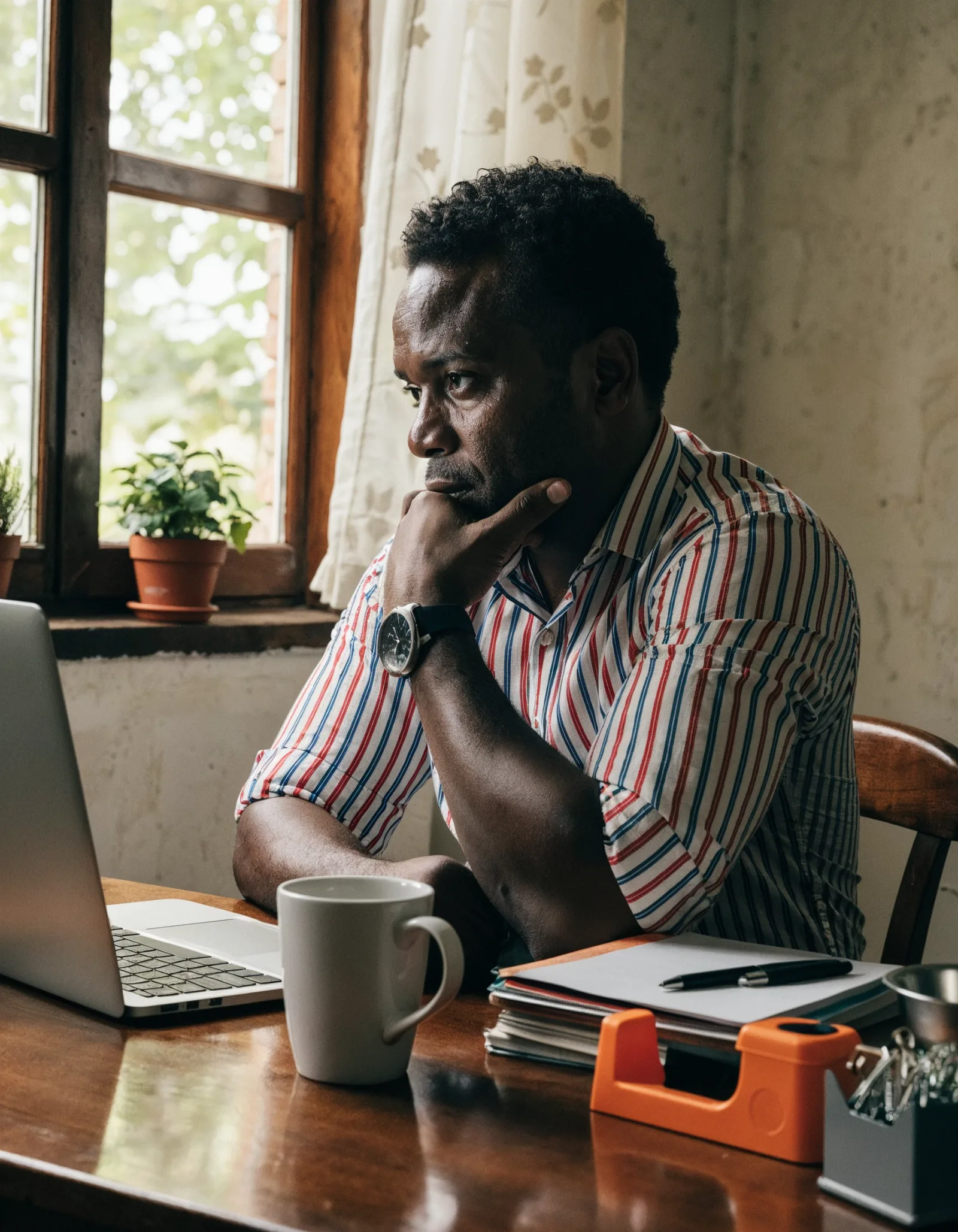WordPress ou site sob medida: empresário analisando opções no laptop no escritório