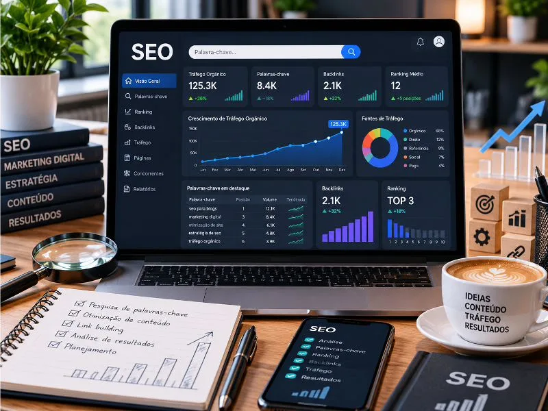 SEO on-page: mão em teclado com editor de site aberto ao fundo