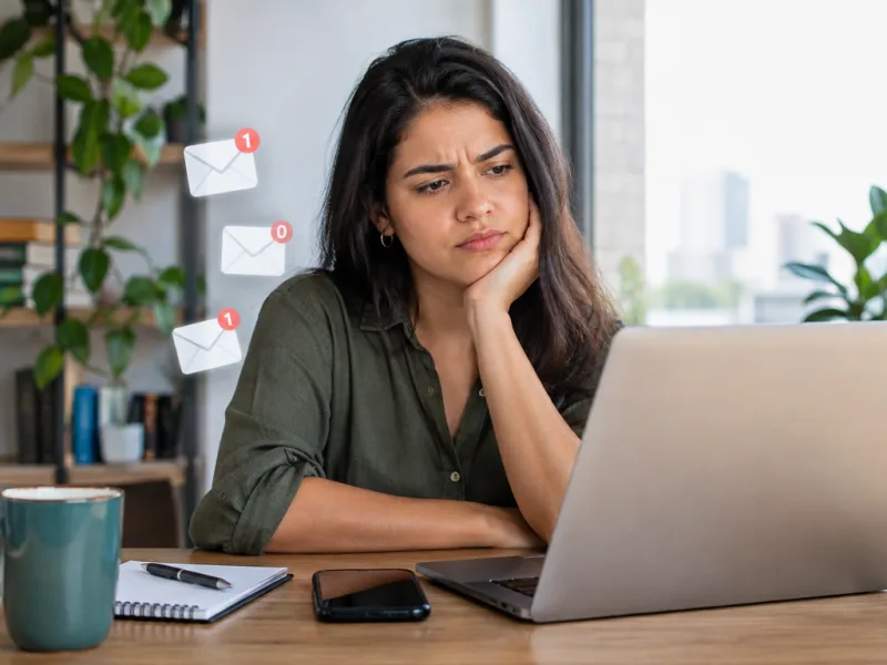 Taxa de abertura de e-mail baixa: profissional analisando métricas de campanha no computador