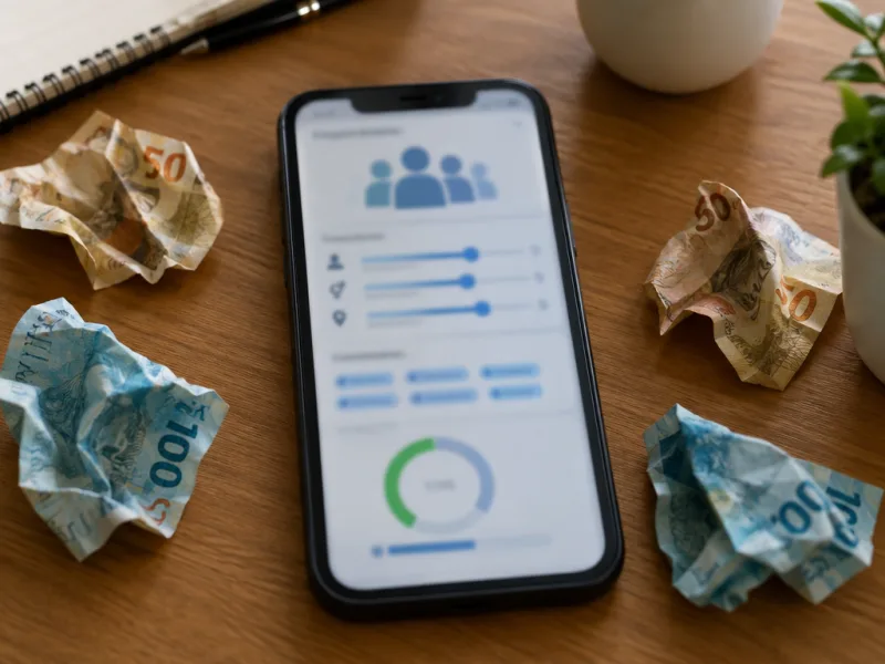 Público-alvo Meta Ads: dono de loja configurando segmentação de anúncios no smartphone