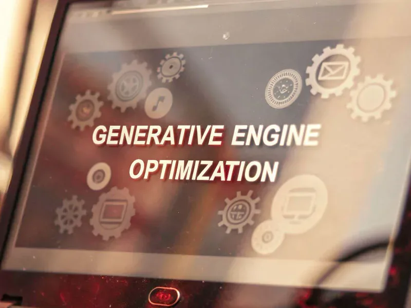 GEO Generative Engine Optimization Brasil: tela exibindo engrenagens e o conceito de otimização generativa